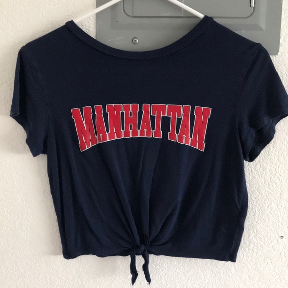 H&M Tops - Navy Blue and Red Tied Crop Top